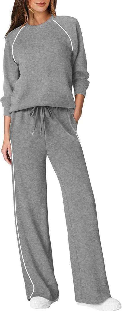 Sampeel Women 2 Piece Lounge Sets Sweatsuit Fall Outfits Matching Wide Leg pants Set Tracksuit Trendy Clothes (Medium, Grey)