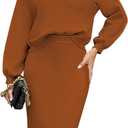 HUUSA Women 2 Piece Sweater Midi Pencil Skirt Set Fall Winter Split Dress Batwing Long Sleeve Oversized Top Casual Outfit (Orange)