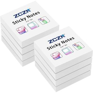 ZCZN Small Sticky Notes, 2in x 2in, 100 Sheets/Pad, 8 Pads/Pack, White