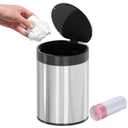 Mini Trash Can for Desk 0.4 Gallon,1.5L Stainless Steel mini Desk Trash can with Lid,Tiny Trash Can for Desk with 1 Roll Bags for Office, Home, Car,(Brushed Gray) (Metallic Silver)