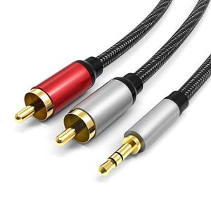 3.5mm to RCA Cable, 24K Gold-Plated RCA Male to Aux Audio Adapter 100ft/30M, Nylon Braided Audio and Video Cable Extension for Smartphones, HDTV, Tablet, Home Theater, Speaker, MP3
