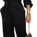 SxClub Jumpsuits for Women Formal Sexy Elegant Long Straight Pants Busineess Party Jumpsuit with Belt Pockets (Black, XL)
