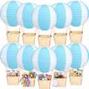 12 Sets Baby Shower Hot Air Balloon Table Centerpieces DIY Hot Air Balloon Centerpieces Baby Shower Decorations with Wooden Basket Stick for Gender Reveal First Birthday Wedding Party(Blue)