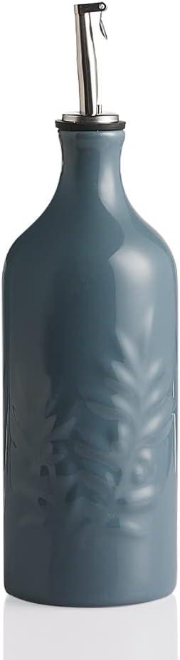 Sweejar Ceramic Olive Oil Dispenser Bottle, 20 Oz Relief Opaque Oil Cruet Protects Oil To Reduce Oxidation, Suitable for Storage Oil, Vinegar, Soy Sauce, Coffee Syrup, Liquids, Set of 1 (Fog Blue)