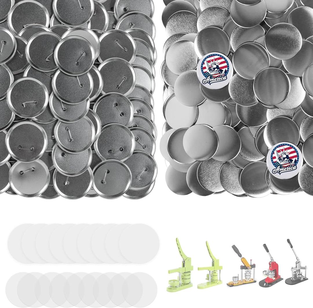 100 Sets Button Maker Supplies, 75mm / 2.95 inch Button Supplies Buttons Parts, (Approx. 3 inch) Metal Blank Badge Parts with Blank Paper for Buttons Maker Machine Pin Maker Press
