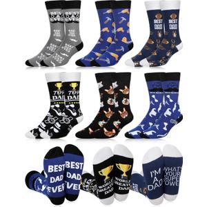 6 Pairs Novelty Socks for Dad Grandpa Best Dad Ever Gifts Funny Cotton Crew Socks for Father's Day Birthday Gifts
