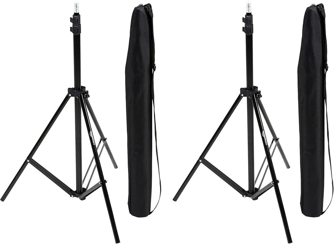 Amazon Basics Portable Aluminum Photography Light Stand Tripod with Case, Adjustable 2.8-6.7 Feet, Pack of 2, Black