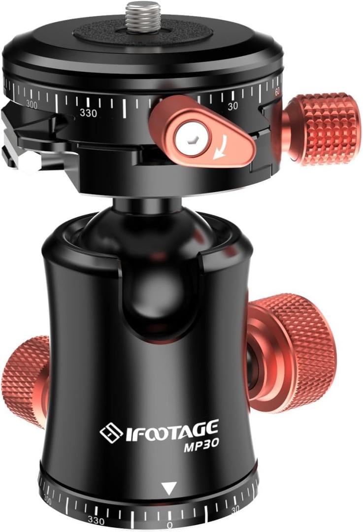 IFOOTAGE Tripod Ball Head Mount Komodo MP30, Dual 360 Panoromic Video Ball Head, Max Load 22lbs /10kg, Aluminum Ball Head for Tripod, Monopod, Slider, DSLR Camera