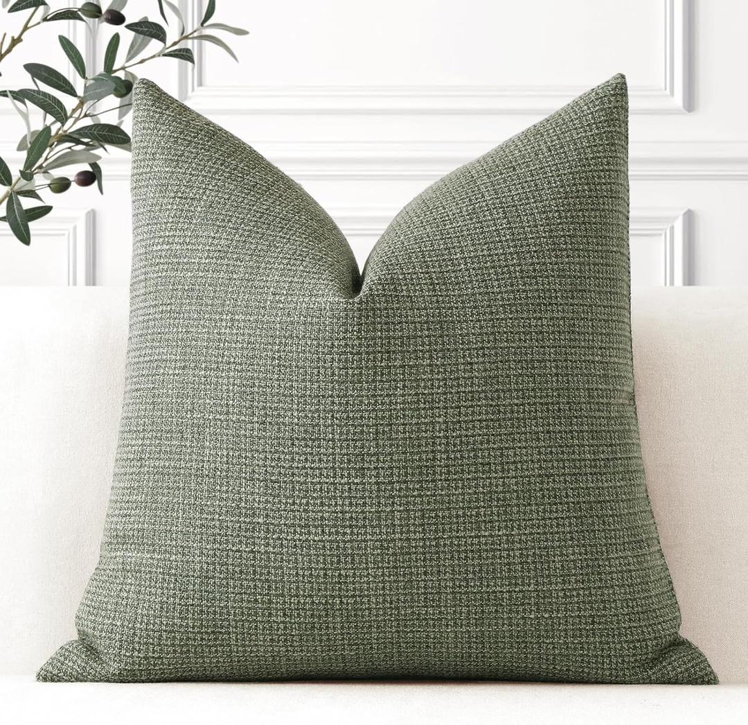 OTOSTAR Linen Throw Pillow Cover Set of 1 Decorative Square Pillowcases Cushion Covers 22x22 Inch for Home Decor Sofa Bedroom Car 55 x 55CM Olive Green