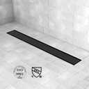 Linear Shower Drain, 24 inch Black Drain with Tile Insert 2-in-1 Panel, Brushed 304 Stainless Steel Shower Floor Drain, Linear Drain with Hair Strainer and Adjustable Feet