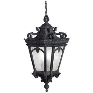 Kichler Tournai 99" 3 Light Outdoor Pendant Light with Clear Seeded Glass in Textured Black