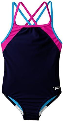 Speedo Girls' Swimsuit One Piece Solid Cross Back Multi Straps, Size 14