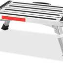 Safety RV Steps, Yagud Height Adjustable Folding Platform Step with 17" X 12" Anti-Slip Surface, Rubber Feet, Handle, Reflective Strips, and T Level, Aluminum RV Step Stool Supports Up to 1000lbs