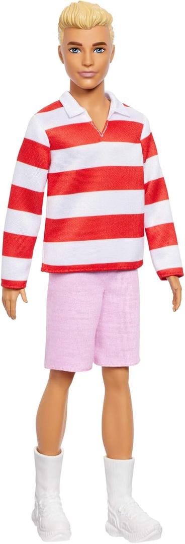 Barbie Fashionistas Ken Doll #241 with Blonde Hair Wearing Red and White Striped Polo Shirt with Pink Shorts, White Crew Socks and Sneakers