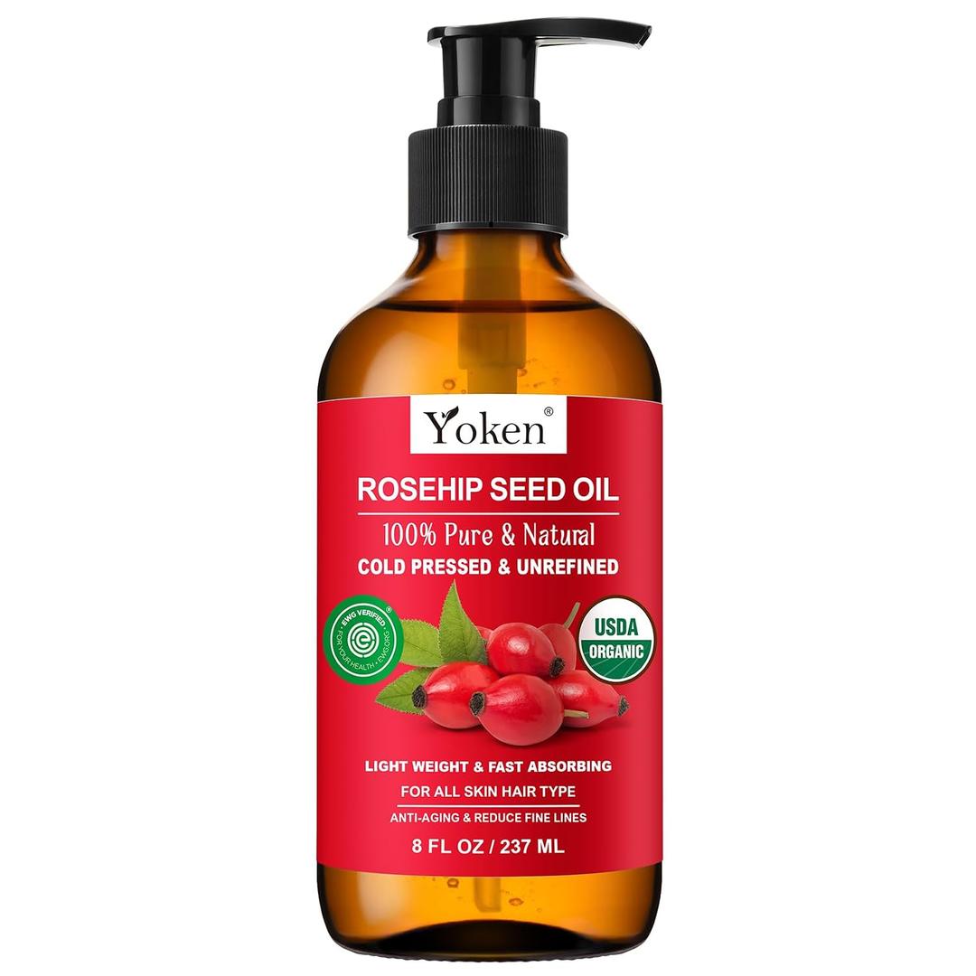 Yoken Rosehip Seed Oil Organic, USDA Certified 100% Pure Rosehip Oils for Skin & Hair, 8 fl oz Cold Pressed Rose Hip Oil for Full Body Care, Moisturizing, Gua Sha, Massage, Carrier Oil