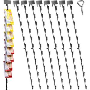Oleitodh 9Pcs Hanging Merchandise Strips with Hooks, 31 inch Metal Retail Display Rack with Label Header, Chip Rack for Potato Chips, Snack, Party, Collection
