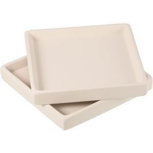 PATIKIL Plant Pot Saucers 5 Inch, 2 Pack Ceramic Square Flower Drip Tray for Indoor Outdoor, Beige