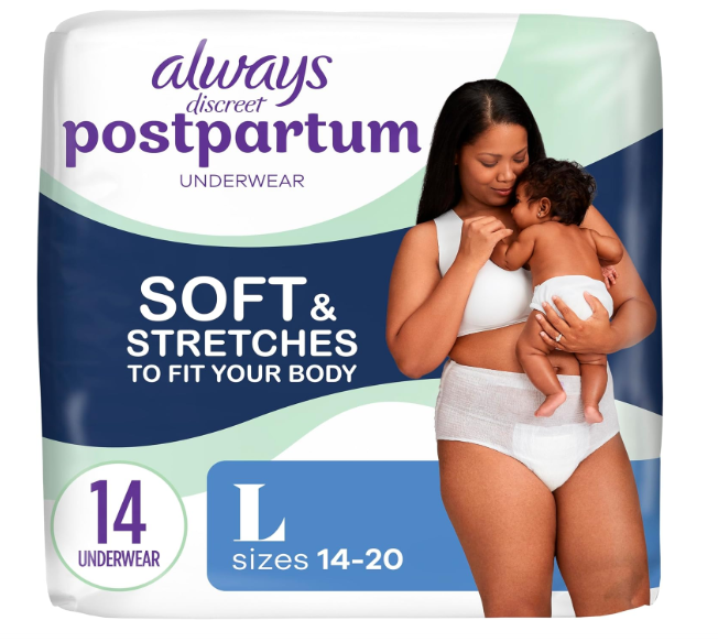 Always Discreet Postpartum and Adult Incontinence Underwear for Women, Large, Maximum Protection, 14 Count