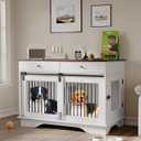 Dog Crate Furniture for 2 Dogs, 47" Double Dog Kennel with Removable Divider and 2 Drawers, Decorative TV Stand Side Table, Indoor Pet Cage for Large/Medium/Small Dogs White