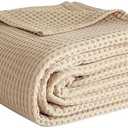 Simple&Opulence 100% Cotton Waffle Weave Throw Blanket 40"x50", Soft Lightweight Breathable Cozy Washed, Luxury Layer Blanket for Couch Bed Sofa, Farmhouse Home Decor for Adults All-Season, Khaki