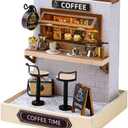 TuKIIE DIY Miniature Dollhouse Kit with Furniture, 1:24 Scale Creative Room Mini Wooden Doll House Plus Dust Proof for Kids Teens Adults(Coffee Time)