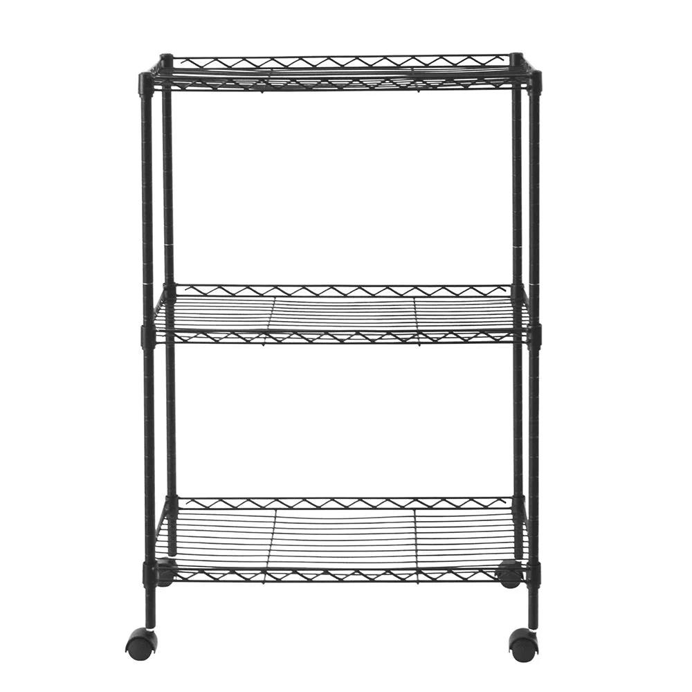 3-Tier Rolling Metal Utility Cart for Kitchen Bathroom, Black