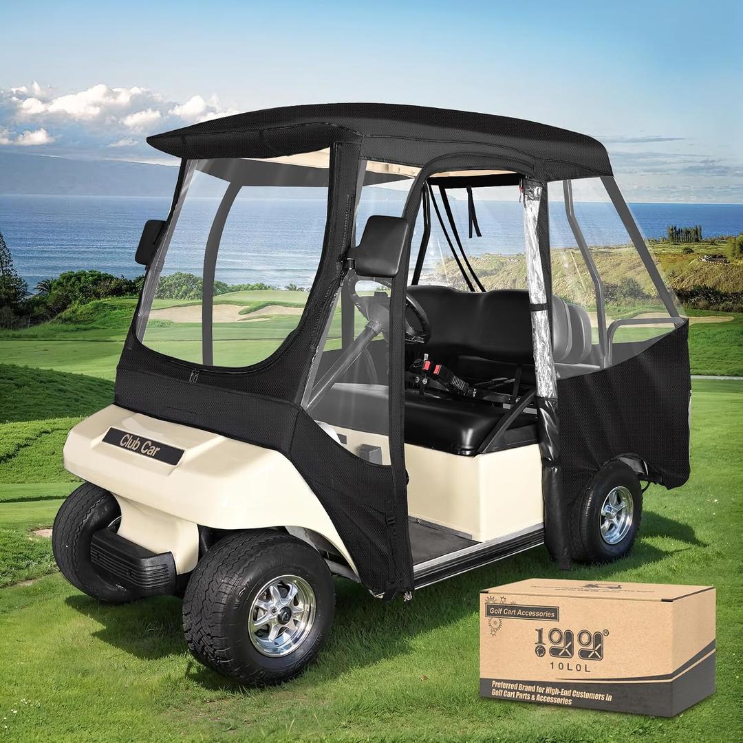10L0L Golf Cart Enclosure for Club Car DS 4 Passenger (Short Roof 56"), Waterproof & Windproof Rain Cover with Clear Windows & Roll-Up Doors, Heavy Duty All-Weather Golf Cart Storage Cover