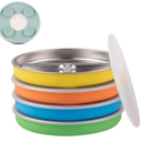 Elk and Friends Stainless Steel Divided Plates with Silicone Sleeve for Babies & Toddlers | Lids Included | Stay Put Suction | Dinner & Snack Plates | 4 Pack