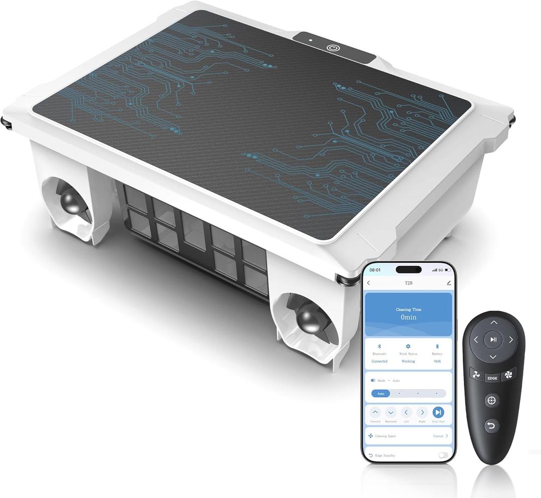 T2B Solar Pool Skimmer Robot via App & Remote Control, 2026 Upgraded Automatic Robotic Pool Surface Cleaner with 24/7 Cleaning, Dual Charging, Auto-Dock & Smart Nav, Inground & Above-Ground Pools