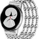 Stainless Steel Beaded Bracelet Compatible with Samsung Galaxy Watch 7 Band/Watch 6/5/4 Band 40mm 44mm/Watch 4 Classic/Active 2/Watch 6 Classic, 20mm Cute Handmade Elastic Strap for Women