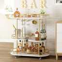 Cabihome Gold 3-Tier Rotating Bar Cart with Wheels, Modern Serving Cart for Kitchen, Living Room, Dining Room