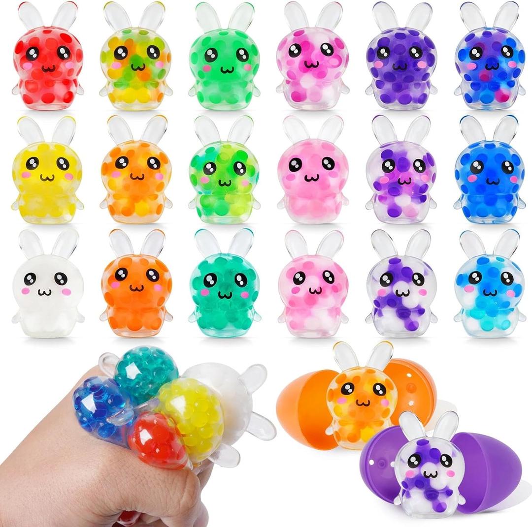 18Pcs Easter Egg Fillers Bunny Squishies, Easter Egg Stuffers for Teens Adults, Easter Squishy Squeeze Toys Bulk for Classroom Prizes