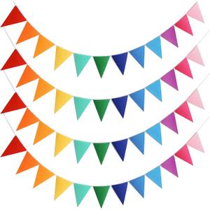 4Pack 48PCS Colorful Pennant Banner Flags with 8.2ft Ribbon, Rainbow Felt Bunting Triangle Flags Party Decor for Birthday, Baby Shower, Nursery, Playroom, Wedding, Garden, Photo Backdrop