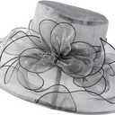 Wide Brim Organza Hat Dress Hat for Women Lady Tea Party Derby Noble Church Wedding Cap (One Size, Grey)