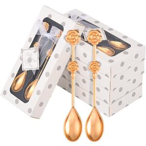 30Pack(60PCS) Rose Flower Shape Drinking & Coffee Spoon Teaspoons for Wedding Gift Tea Party Souvenir or Bridal Shower Favors for Guests with Individual Package