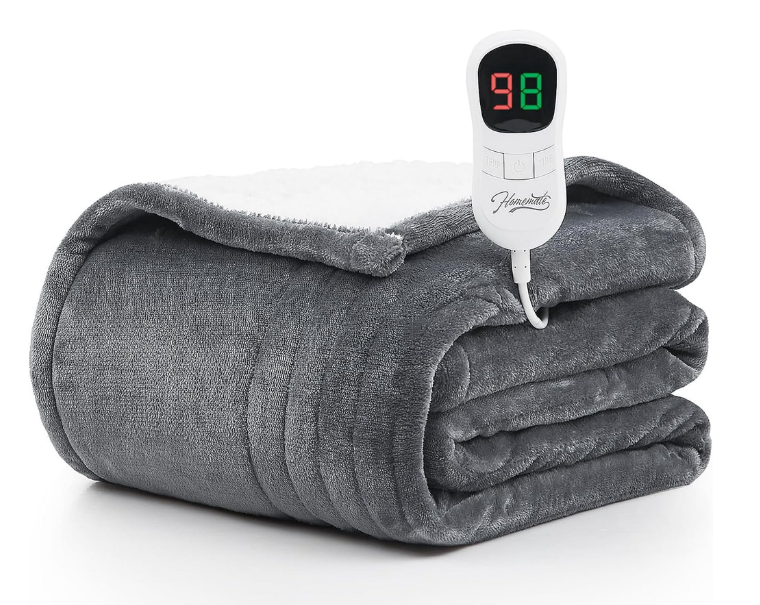 Homemate Electric Heated Blanket Twin - 62"x84" Heating Bed Blankets Throw with 10 Heating Levels 8 Hours Auto Off Fast Heating Over-Heated Protection Ultra Soft Warm Flannel ETL Certified Grey
