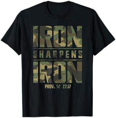 Iron Sharpens Iron Christian Men Camo Scripture Gym Workout T-Shirt, Medium 