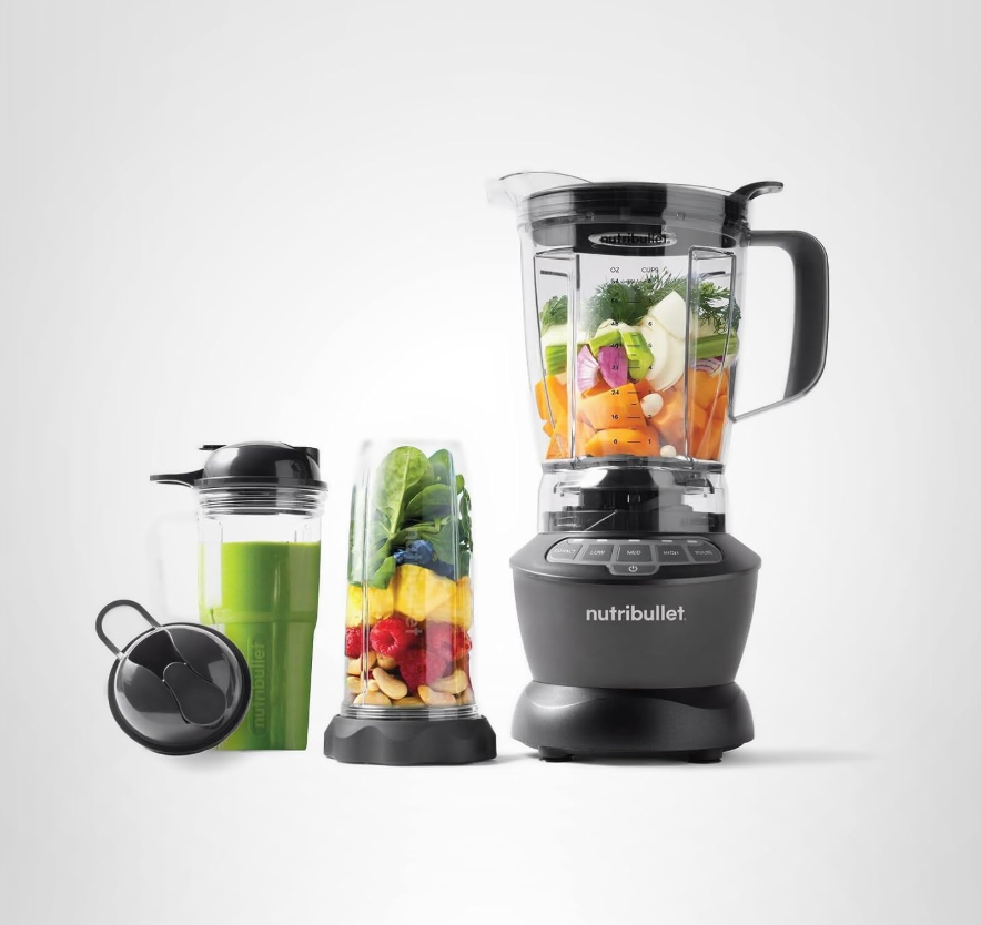 Nutribullet Full-Size Blender Combo, Single-Serve & Large Capacity, 1200W, 64oz Pitcher, 32oz Cup, Extractor Blade, 3-Speed, Pulse, Smoothies, Soups, Sauces, Easy Cleaning, NBF50500