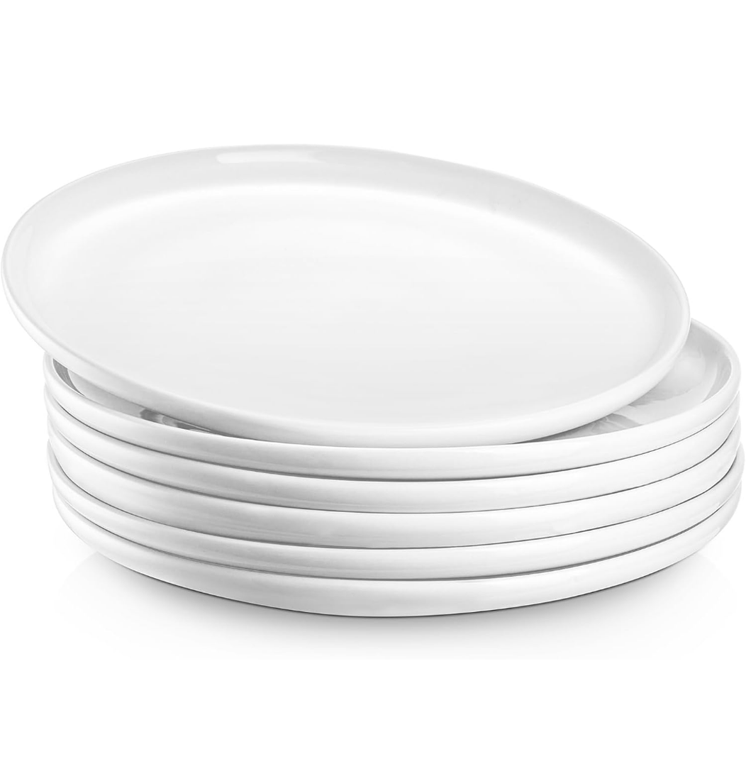 Jassceram 8.5 Inch Small Dinner Plates Set of 6, Ceramic Plates for Salad, Snack, Dessert and Appetizer - Microwave, Oven and Dishwasher Safe, Scratch Resistant and Lead-free, White