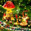 HyDren 100 Pcs Fairy House Garden Kit Accessories Miniatures Fairy Figures Gnomes Statue Lights Mushroom House Micro Landscape Ornaments for DIY Outdoor Dollhouse Decoration