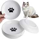 Cat Food Bowl Set of 6, Ceramic Cat Bowls, Anti Whisker Fatigue Cats Bowl Set,5.9 Inches Shallow Wide Kitten Plates for Wet/Dry Food, Indoor Pets (Paw)