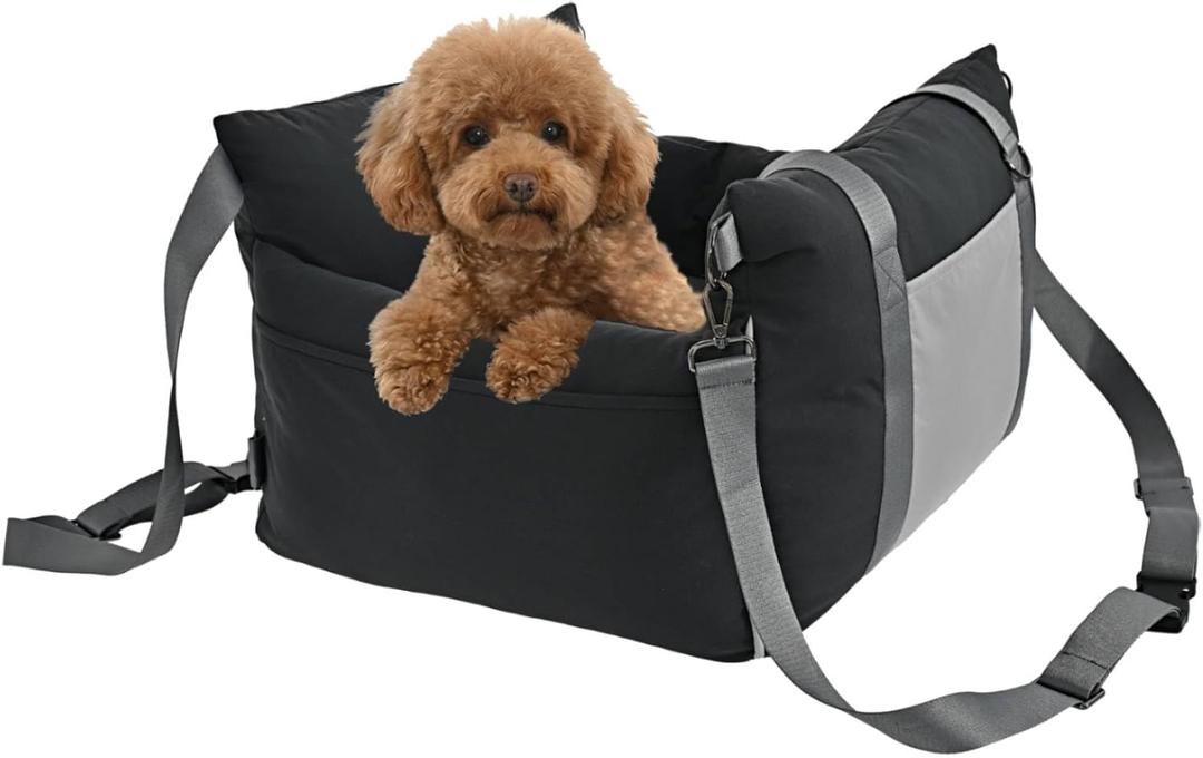 Amazon Basics Dog Car Seat, Pet Booster for Small-Medium Dogs with Leash & Washable Cover, Black