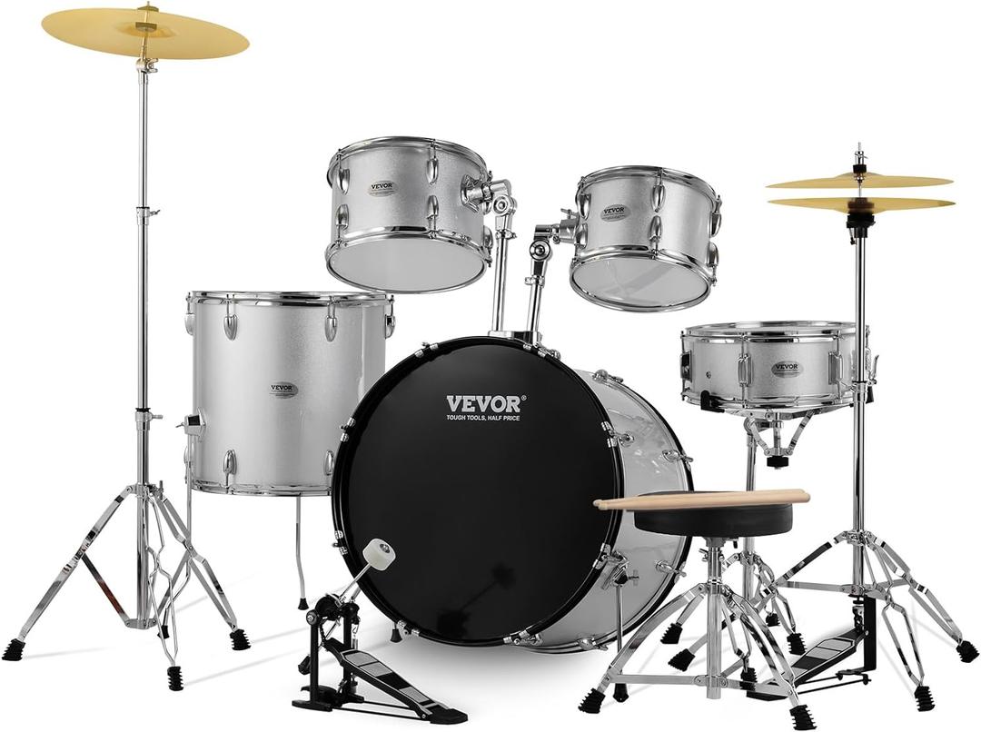 VEVOR Adult Set 22 inches Complete Full Size Drum Kit (SH-003-SY) (Silver)