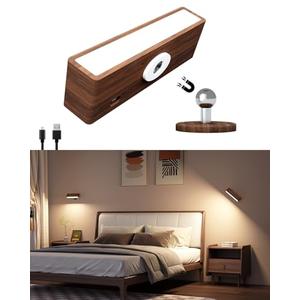 DetarZinLED Wall Lights Battery Operated Wooden,Magnetic Wall Sconces Rechargeable,Adhesive Wall Lights for Bedroom,Dimmable Wall Mounted Bedside Lamp,Cordless Battery Wall Sconce for Bedroom Reading