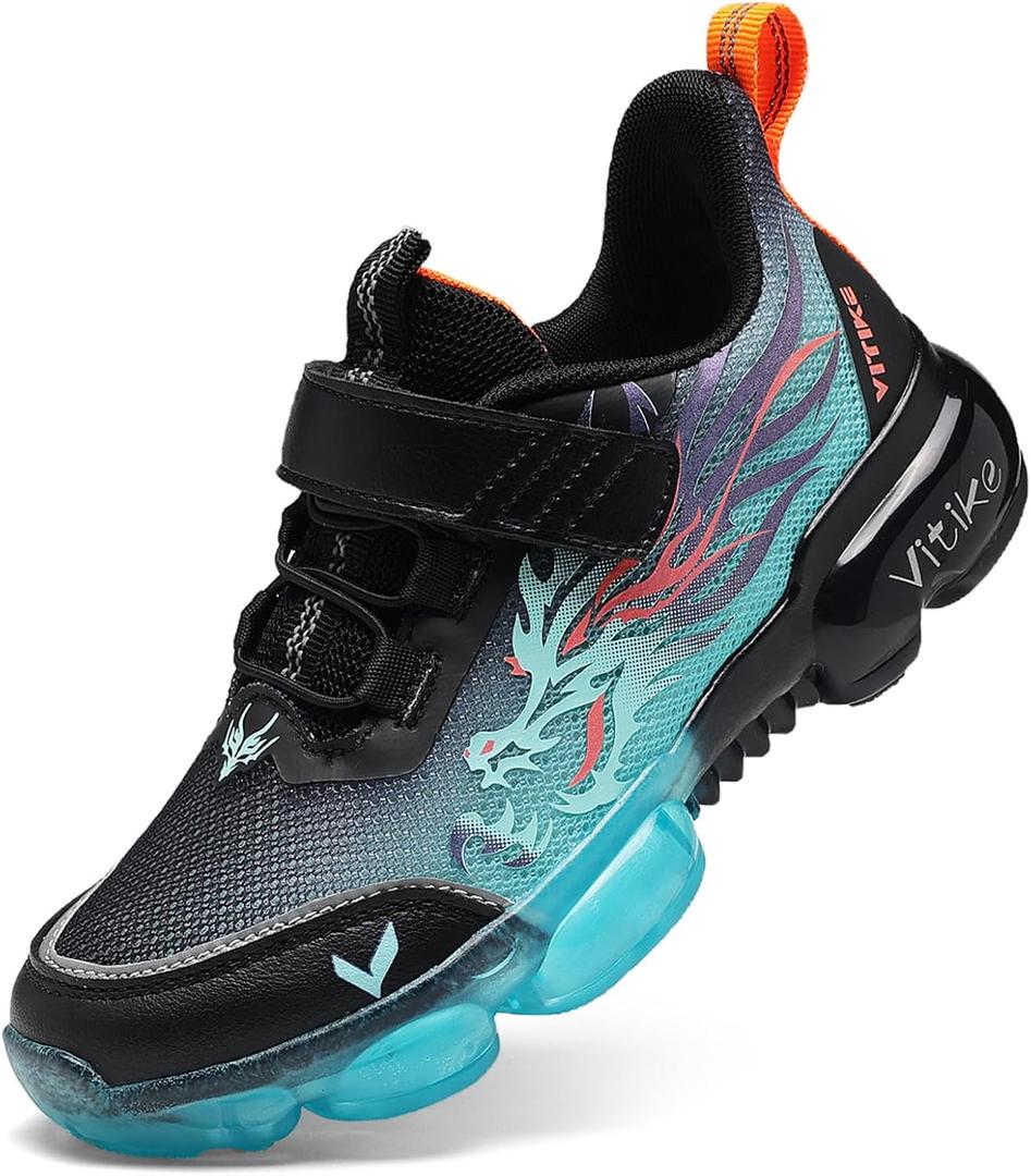 JMFCHI Kids Sneakers Boys Girls Tennis Running Shoes Outdoor Hiking Sneaker for Boys Athletic Breathable (13 Little Kid, Black/Orane/Blue-8222qd)