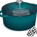Umite Chef 7QT Enameled Cast Iron Dutch Oven with Lid & Cotton PotholdersHeavy-Duty Cookware for Bread Baking, Braising, Stews, Marinate, Cook(Emerald)
