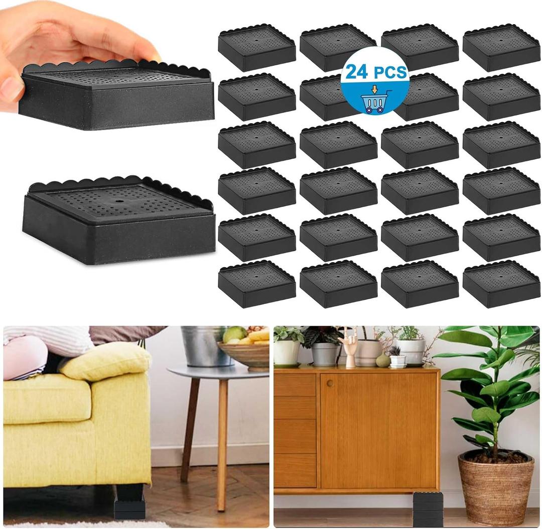 Bed Risers 1 inch, 2 inch, 3 inch, 4 inch Heavy Duty, Adjustable Furniture Riser for Table Desk Couch Sofa Chair Recliner Leg Frame Dorm, Stackable Bed Raisers Blocks (Black 8 Pack, 1+1+1 inch)