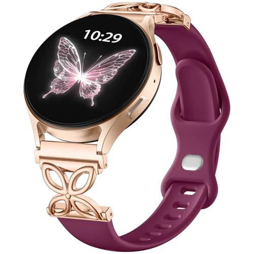 IMIVIO Slim Silicone Bands Compatible with Samsung Galaxy Watch 7 Band 6 5 4 Active 2 FE 40mm 44mm/Watch 6 4 Classic/5 Pro/3, Thin 20mm Sport Watch Straps for Women Samsung Watch Band（PurpleRed）