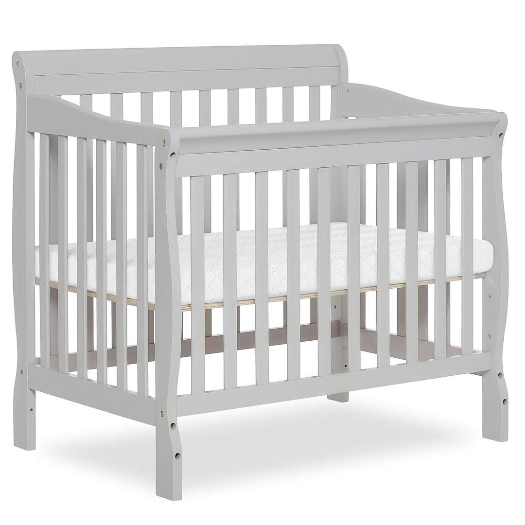 Dream On Me Aden 4-in-1 Convertible Mini Baby Crib, GREENGUARD Gold & BSA Certified, Sustainable Pinewood, Non-Toxic Finish, 3 Mattress Heights, Converts to Mini Day & Twin-Size Bed - Grey
