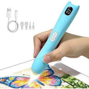 Tolcuez Electric Diamond Art Pens, 3 Speed Adjustable Diamond Art Kit for Adults, Wireless Diamond Painting Kits with Light and Ergonomic Grip.Blue